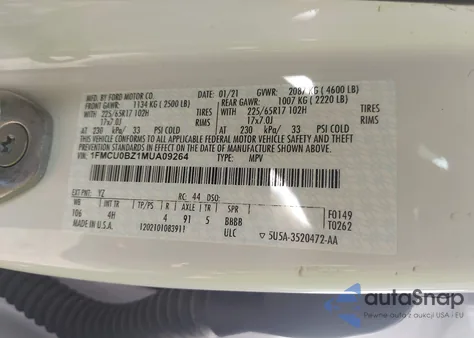 2021 Ford Escape Se Hybrid из США, поврежденный, VIN 1FMCU0BZ1MUA09264